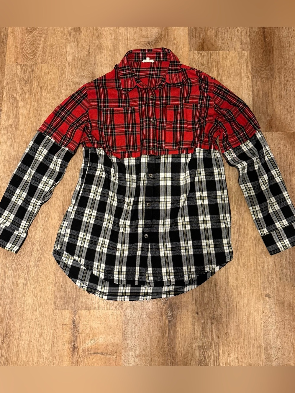 LA MIEL Colorblock Mixed Plaid Flannel Shirt Core Grunge Alternative Small